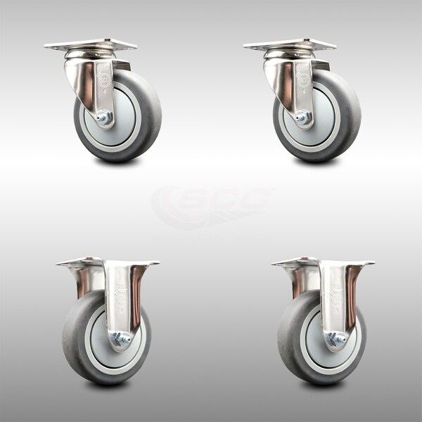 Service Caster 4 Inch 316SS Thermoplastic Rubber Wheel Swivel Top Plate Caster Rigid SCC, 2PK SCC-SS31620S414-TPRB-2-R-2 - main